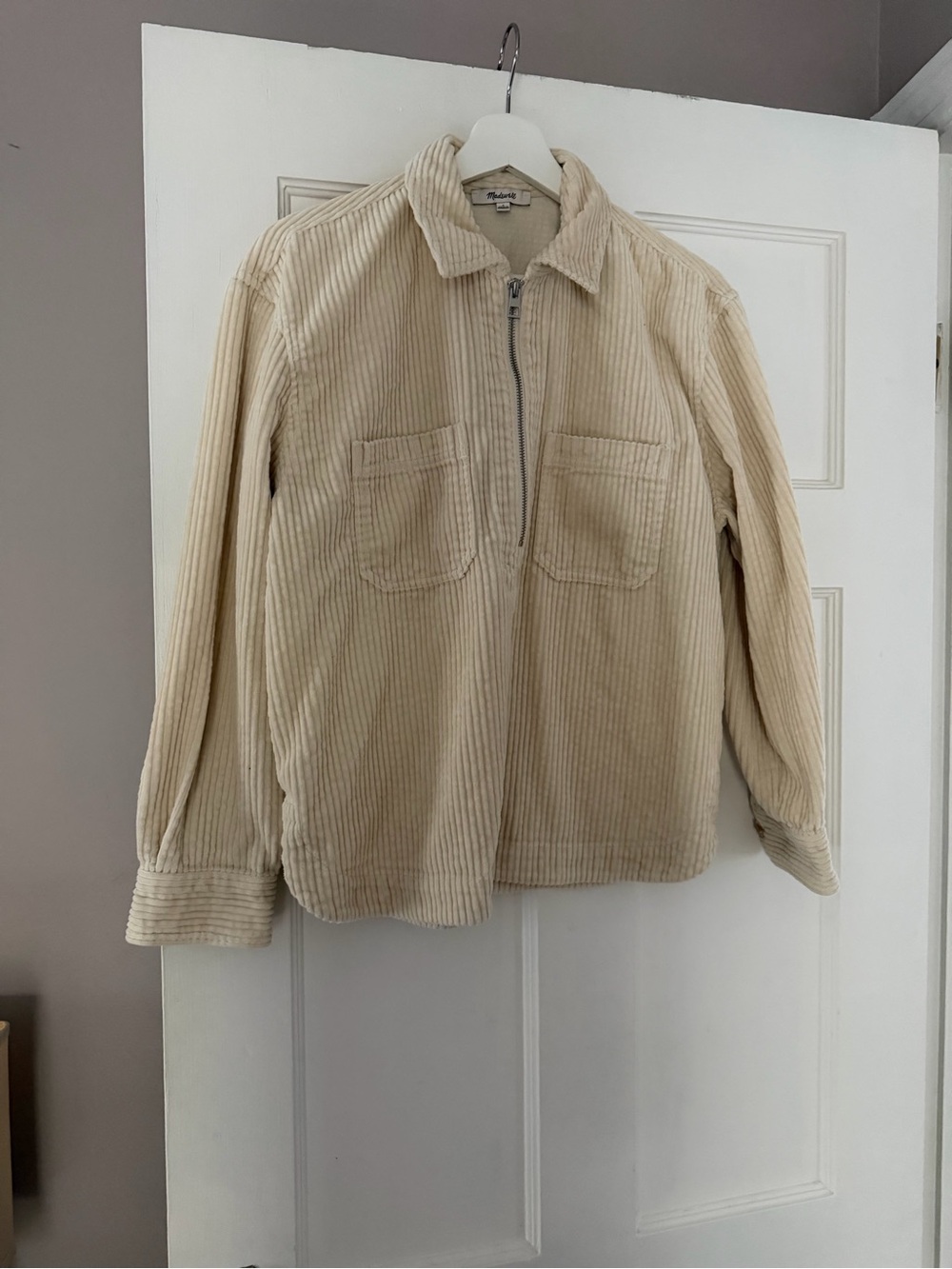 Madewell Beige Corduroy Half-Zip Shirt Jacket